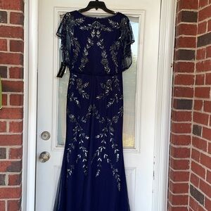 Adrianna Papell Navy and Silver Maxi Dress